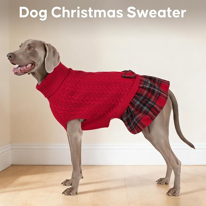 KYEESE Dog Sweater Dress Turtleneck Thick Knit Pullover for Cold Weather | Stretchy Fit, Lightweight & Warm, Cozy Knit Comfort, Cute Bow Accent, Gentle on Sensitive Skin, Comfortable Daily Wear