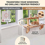 Double-layer Window Sill Extender Plant Shelf, 20+21 Inch Detachable Adjustable Window Sill Extender Shelf Stand for Plants Cat Perch, Renter Friendly No Drilling/Damage (Natural Wood Color)