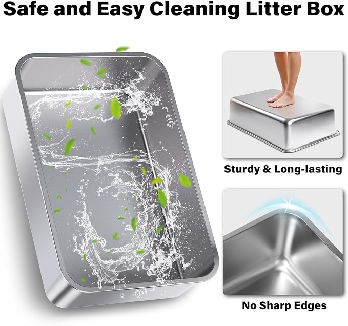 XL Stainless Steel Litter Box with Lid, Extra Large Cat Litter Box | Metal Cat Litter Box for Big Cats with High Sides, Anti-Urine Leakage,Easy Cleaning, Non-Stick, Include Scoop and Mat