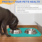 SMILOOL Silicone Pet Food Mat with Raised Edge for Food and Water Bowl, Dog Feeding Mats, Cat Food Trays for Floor Waterproof, Rubber Tray for Dogs and Cats, 19 x 12 x 0.7 Dark Turquoise