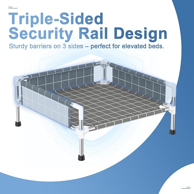 Elevated Dog Bed with Guardrail, Raised Pet Bed for Small Dogs | Rust-resistant stainless steel frame with safety fence & soft cotton fabric. Anti-slip feet for secure indoor and outdoor use