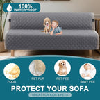 Turquoize 100% Waterproof Futon Cover Futon Slipcover Washable Armless Sofa Bed Slipcover Protector Seat Width Up to 70" with Adjustable Elastic Strap Anti-Slip for Dogs, Gray