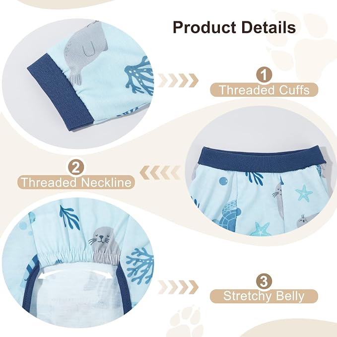 Bienbee Dog Pajamas, 4 Pack Adjustable Onesies for Small to Large Dogs M | Dog Shedding Suit with Soft Fabric, Breathable & Stretchy, and Adjustable Back Length for Sleeping Lounging and Daily Use