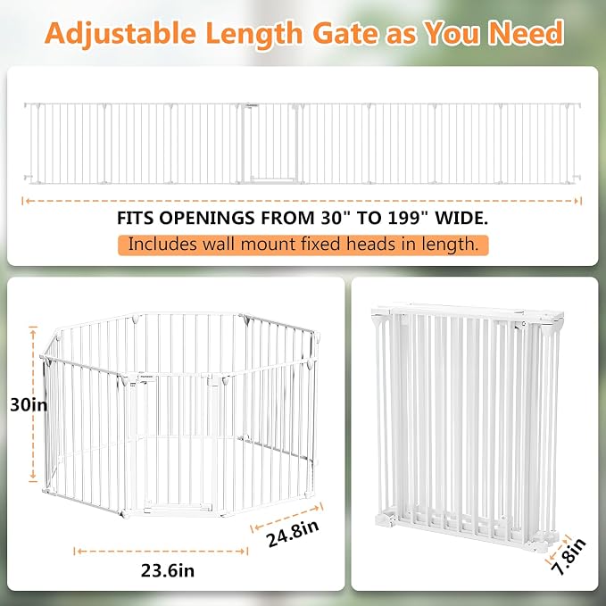 199" Extra Wide Baby Gate, Play Yard Child Safety Gate, Dog Gates with Auto-Close Door, Double Locking System for The House Doorways, Fireplace, Kitchen, 8-Panels, 30" Tall