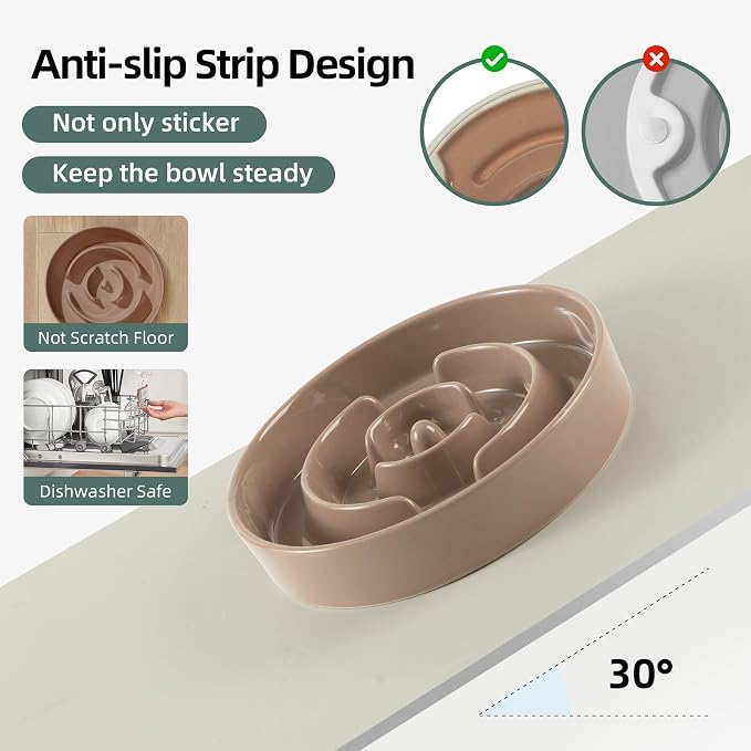 Havniva Elevated Slow Feeder Dog Bowls, Ceramic Dog Bowl Slow Feeder Set | 3.2 Cups Raised Slow Feeding Bowl for Large Breed, 8.2” Dog Water Bowl with Wooden Stand, Puzzle Dog Slow Feeder, Non-slip