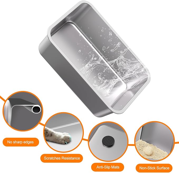 KITCATY 2PACK Stainless Steel Cat Litter Box, 17" L x 13" W x10 H Metal Kitty Litter Box with Lid, Suitable for Small and Medium-Sized Cats Never Absorbs Odors, Leak-Proof, Non-Sticky, Easy to Clean