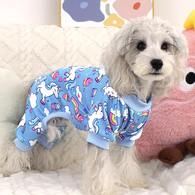 XPUDAC 4 Pack Dog Pajamas for Small Medium Dogs, Strechy Soft Puppy Clothes for Doggie Girl Boy Pet Jumpsuit, Cat Onesie-S