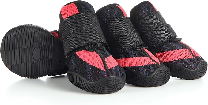 Dog Shoes for Small Dogs, Outdoor Dog Boots & Paw Protectors for Hot Pavement, Winter Snow Hiking, Breathable Dog Booties, Indoor Hardfloors Anti Slip Sole Black Size 2