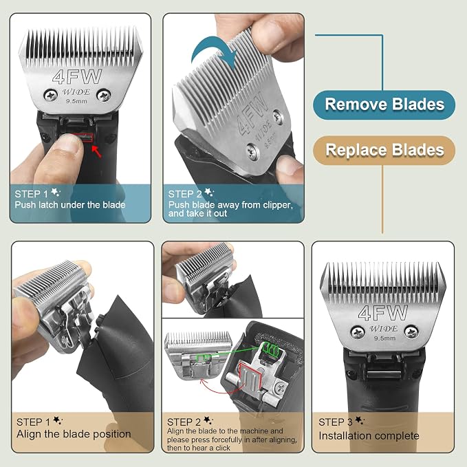 7FW Wide Pet Dog Grooming Detachable Blades, 1/8" (3.2mm) | Compatible with Andis, Compatible with Oster A5, Compatible with Wahl KM10 Clippers