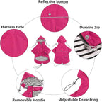 Morezi Dog Zip Up Raincoat with Reflective Buttons, Rain/Water Resistant, Adjustable Drawstring, Removable Hood, Raincoats with Legs 8lbs to 80lbs Available - Pink - XL