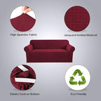 H.VERSAILTEX Stretch Sofa Covers for 3 Cushion Couch Covers Sofa Slipcovers for Living Room Feature Thick Checked Jacquard Fabric with Elastic Bottom, Sofa Large - Burgundy Red