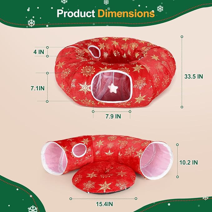 Cat Tunnel Bed for Indoor Cats, L Christmas Tree Skirts Washable Warm Soft Indoor Cat Donut Tunnel, Multifunctional Cat Interactive Playground Toys for Felines Pet Christmas Tree Decoration