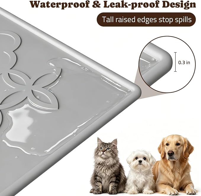Pawtners Cat Litter Mat Extra Large 42" X 30", Easy to Clean, Gray, 1 Pack | Non-Slip Kitty Litter Mat for Floor, Waterproof & Urine-Proof Cat Litter Mat Litter Trapping Mat, Soft on Kitty Paws