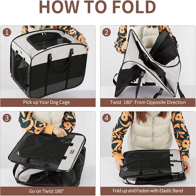 DONORO Dog Kennels and Crates for Medium Dogs, Portable Pop Up Indoor Pet Cage with Sturdy Wire Frame, Collapsible Travel Crate Soft Sided Cat Bag Escape Proof (Gray, 32.0" L x 21.0" W x 26.0" H)