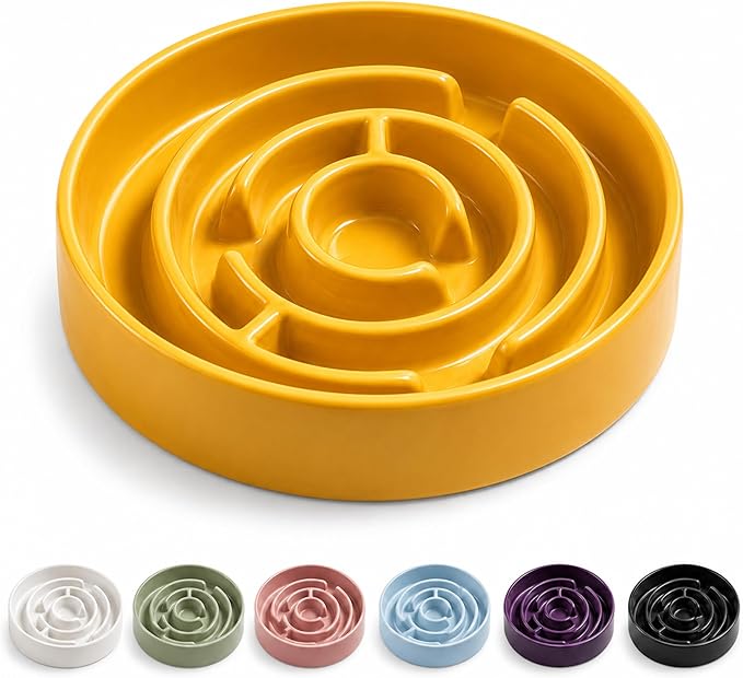 Ceramic Slow Feeder Dog Bowl, 1.5 Cup Puzzle Dish for Small Medium Dogs | Glazed ceramic maze bowl with 1.5-cup capacity for dry or wet food, sized for small and medium dogs