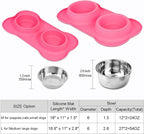 AsFrost Dog Food Bowls Stainless Steel Pet Bowls & Dog Water Bowls with No-Spill and Non-Skid, Feeder Bowls with Dog Bowl Mat for Dogs Cats and Pets-Pink, 24 0z in Total
