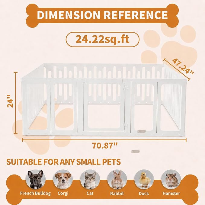 Acrylic Dog Playpen Indoor, Puppy Pens for Small Dogs & Puppies,19 Panels | Easy Assemble, DIY Flexible Shape Dog Pen with Plastic Fence, Pet Exercise Pin for Small Animals, 24''Tall
