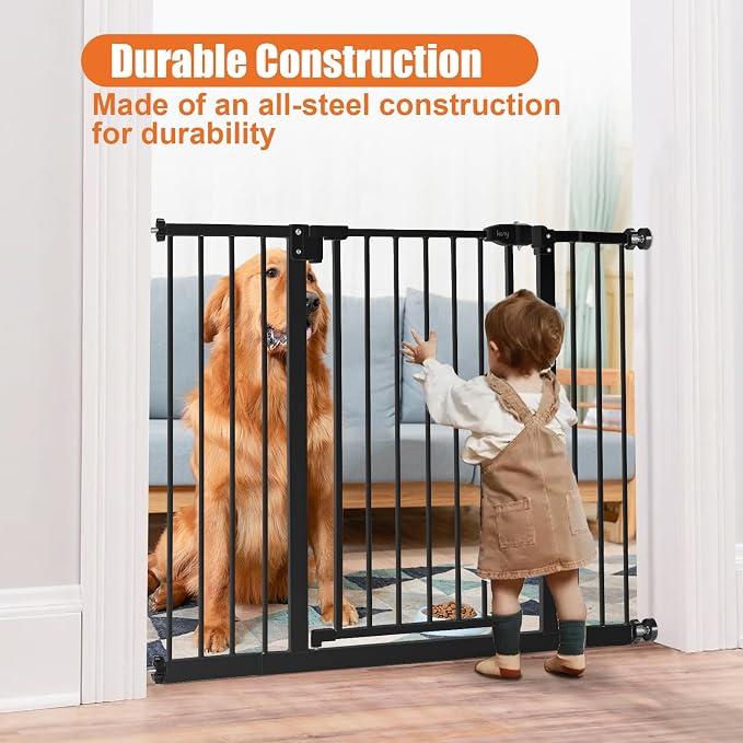 keny 29"-42.5" Baby Gate for Stairs, Auto Close Safety Dog Gate | Pressure Mounted Easy Walk Through Pet Gate for Doorways, Durable Stair Gate, 30" Tall, Black
