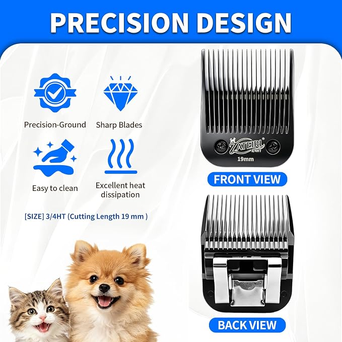 Size 3/4HT Detachable Pet Grooming Clipper Blade with Steel Cutter, 3/4 Inch (19 mm) Cut Length, Black, Compatible with Andis, Oster A5, Wahl KM10, 1 Pack