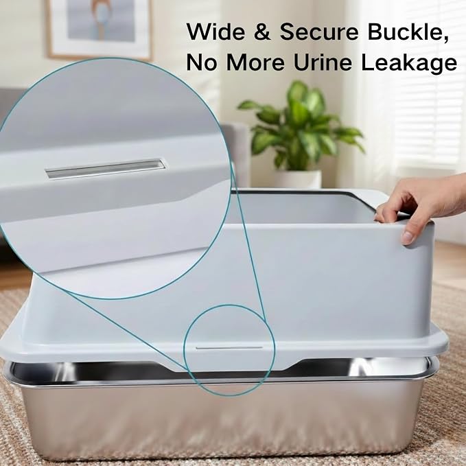 XL Stainless Steel Litter Box 2 Pack, Metal Cat Litter Box with Lid | Large to XLarge High Sided, Easy Clean, Non Stick & No Smell