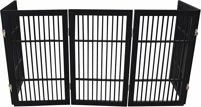 Urnporium Pet Dog Gate Freestanding, Strong Durable Folding Wooden Fence, Portable Acacia Hardwood Safety Barrier for Indoor & Outdoor Use (Black Pet Gate, 5 Panel 30" Tall)