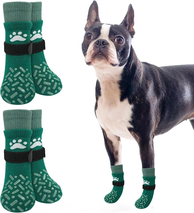 SCENEREAL Anti Slip Dog Socks to Prevent Licking Paws, Dog Shoes for Hot/Cold Pavement, Paw Protector Traction Control on Hardwood Floor, Dog Shoes Booties for Puppy Small Medium Large Senior Dogs