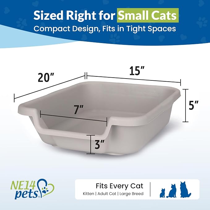 KittyGohere Senior Cat Litter Box Small with Scoop, Misty Gray | Open Top Low Entrance Kitty Litter Box With With Long-handle Jumbo Scoop, Lightweight & Durable Litters Box, Made in USA