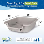KittyGohere Senior Cat Litter Box Small with Scoop, Misty Gray | Open Top Low Entrance Kitty Litter Box With With Long-handle Jumbo Scoop, Lightweight & Durable Litters Box, Made in USA