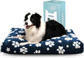 Cute Fluffy Dog Beds for Large Dogs, 35"x 22", Navy Paw | Thick Dog Bed for Crate Kennel, Pet Bed with Removable Washable Cover, Anti-Slip Bottom
