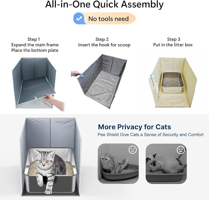 Extra Large Cat Litter Box Enclosure with Litter Mat, Open Top High Sided Splash Guard, Waterproof Pee Shield for Cat Litter Boxes
