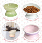 kathson 4 Pcs Ceramic Raised Cat Bowls, Elevated Tilted Cat Food Bowl, Anti Vomiting Pet Food Bowl, Colorful Porcelain Pet Feeder Dish for Cats and Small Dogs, Stress Free(Blue,Green,Purple,Pink)