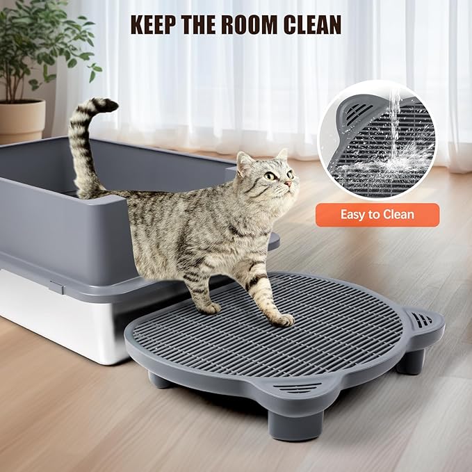 Litter Box Step Adjustable Cat Step with Filter Function,Dark Grey | Elevated Double Layer Litter Box Ramp for Kitten & Old Cats, Easy Cleaning Litter Box Step Stool for Automatic Cat Litter Box