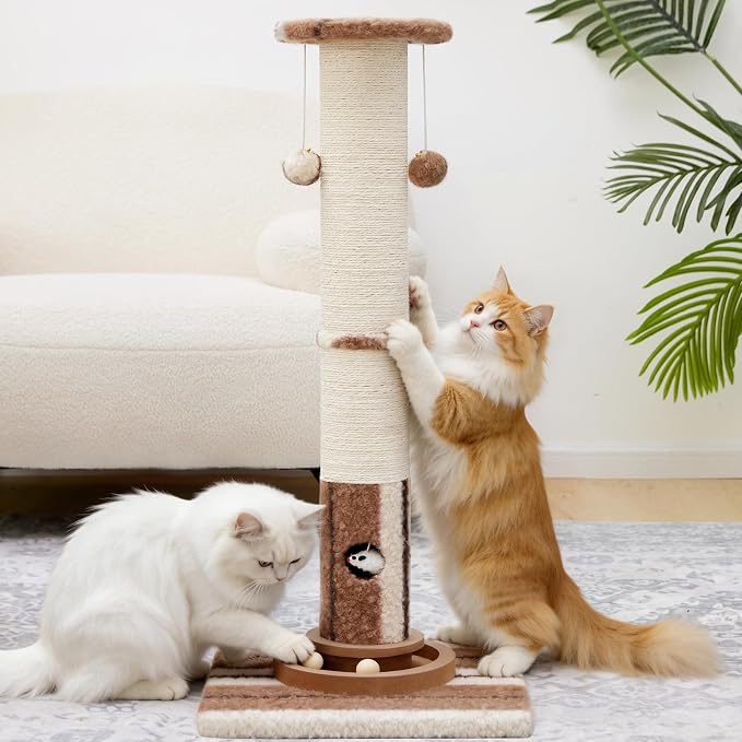 Woochpet Cat Scratching Post,Heavy Duty Green Sisal Scratcher with Cat Toys | Protect Furniture,Modern Boho Cat Post,For Indoor Large Cats,Cat Ball Track