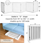 Foldable Indoor Dog Gate for The House Freestanding Stairs Nature Wooden White Pet Gate for Doorway Puppy Gate for Dogs Expandable Dog Fence for Stairs or Hallways 24"" Height 6 Panels