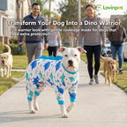 LovinPet Large Dog Pajamas, Four-Leg Stretch Onesie Bodysuit, Lightweight UV-Shielding Pajamas, Anti-Lick Calming Recovery Suit for Surgery, Pull-On for Medium and Large Breeds,White Blue,3XL