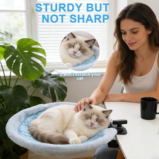 EXPAWLORER Cat Desk Bed - 360° Rotating & Adjustable & Washable Cat Hammock, Soft Dual-Sided Reversible Mat Cattery for Office Desks & Game Tables, 15"x15" Spacious Retreat for Cats,Holds Up to 40lbs