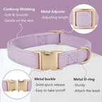 Soft Corduroy Dog Collar and Leash Set Adjustable Durable Dog Collars with Metal Buckle and Lead for Large Dogs,Lilac
