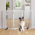 Semiocthome Freestanding Dog Gate 32" Tall, 3-Panel Foldable Dog Gates for Doorways Stairs House, Pet Gate Indoor with 2 Metal Stands, White