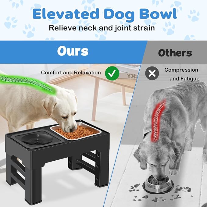 2-in-1 Elevated Dog Bowls, Raised Pet Bowl with Stainless Steel Food Bowl and Spill Proof Water Bowl, 4 Adjustable Heights, Non-Slip Stand, for Small, Medium, Large Dogs and Pets