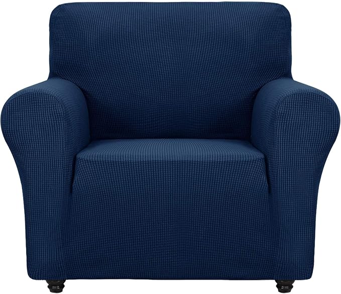 ZNSAYOTX Super Stretch Chair Slipcover Universal Sofa Chair Covers for Living Room Dogs Pet Furniture Protector Spandex Armchair Slipcovers with Anti Slip Foam Sticks (Navy Blue, Chair)