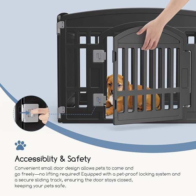 DUMOS Dog Playpen 4 Panels 24" Plastic Exercise Indoor Pen with Door Small Puppy, Medium Dogs Animal Pet Fence for Outdoor, Garden, Yard, RV Camping, Black