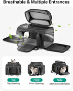 Top Expandable Cat Carrier for Airline Travel, 17x11x9.5 in, Black | Stable reinforced frame, locking zippers, and breathable mesh for airport waits, vet visits, road trips, and daily travel