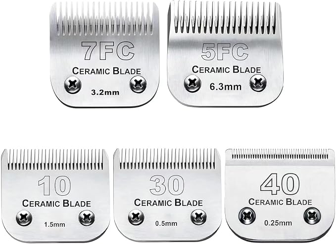 5PCS Dog Grooming Clipper Replacement Blade Compatible with Andis Clipper | Dog Clipper Blade for Oster A5/Wahl KM Series Dog Clipper,Ceramic Blade & Stainless Steel Blade(10+30+40+5FC+7FC)