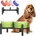 Ceramic Elevated Dog Bowl Set, 6.1''Raised Dog Food and Water Bowl Set with Non-Slip Stainless Steel Stand, Double Raised Dish for Small and Medium Breed, 3.5 Cups / 22 Fl Oz, Green