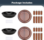 SPUNKYJUNKY Shallow Elevated Cat Bowl with Acacia Wood Stand Wide Raised Ceramic Cat Dishes Whisker Friendly Pet Food and Water Plates (Striped Pattern, 2 Pack, Black)