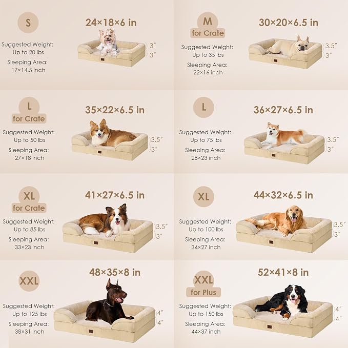 EHEYCIGA Orthopedic XXL Dog Bed, Waterproof Washable XL Big Pet Bed 52" | Non-Slip Bottom and Egg-Crate Memory Foam Extra Large Pet Couch Bed with Washable Removable Cover, Greige