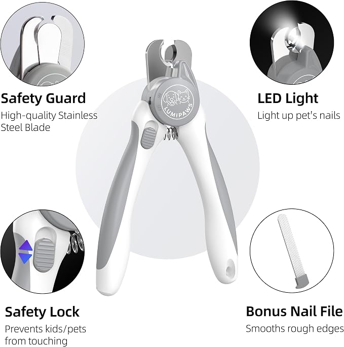 Dog Nail Clippers with LED Light | Illuminates Bloodline for Safe Trimming | 2 in 1 Professional Dog Nail Clipper with Safety Guard & Nail File for Medium to Large Dogs & Cats - Easy Grooming