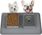 Dog Bowl Set, No Spill Dog Water and Food Bowl with Silicone Mat | Large Capacity 304 Stainless Steel Bowls, 2-In-1 Set, Slows Drinking, Anti-Slip Silicone Feeding Mat, Home/Travel, 6-7 Cups