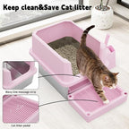 RIZZARI Cat Litter Box Anti-Scatter: Open-Room for Large Cats & Multi-Home | Odor-Free Steel Pan / Paw-Massage Entry Trap / Raised Anti-Spill Edges / Fits Maine Coon & 2+ Cats / Easy-Scoop Open View
