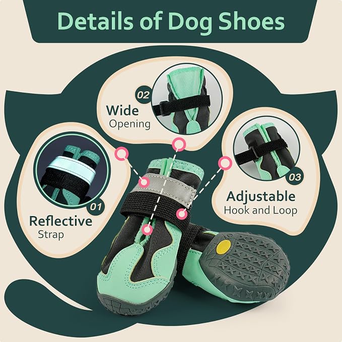 PAWsay Dog Shoes for Summer Water-Resistant Paw Protector Soft Booties | Non Slip Puppy Boots with Reflective Straps Prevent Injury Scratching Comfy Boots with Soft Thin Lining Lighten Friction